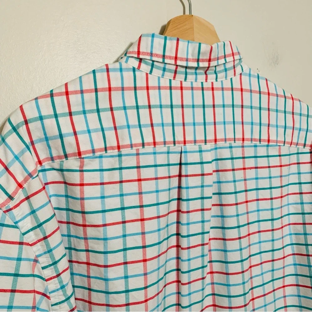 J. Crew Mens Flex Long Sleeve Oxford Checkered Button Up Shirt Size XL Slim Fit